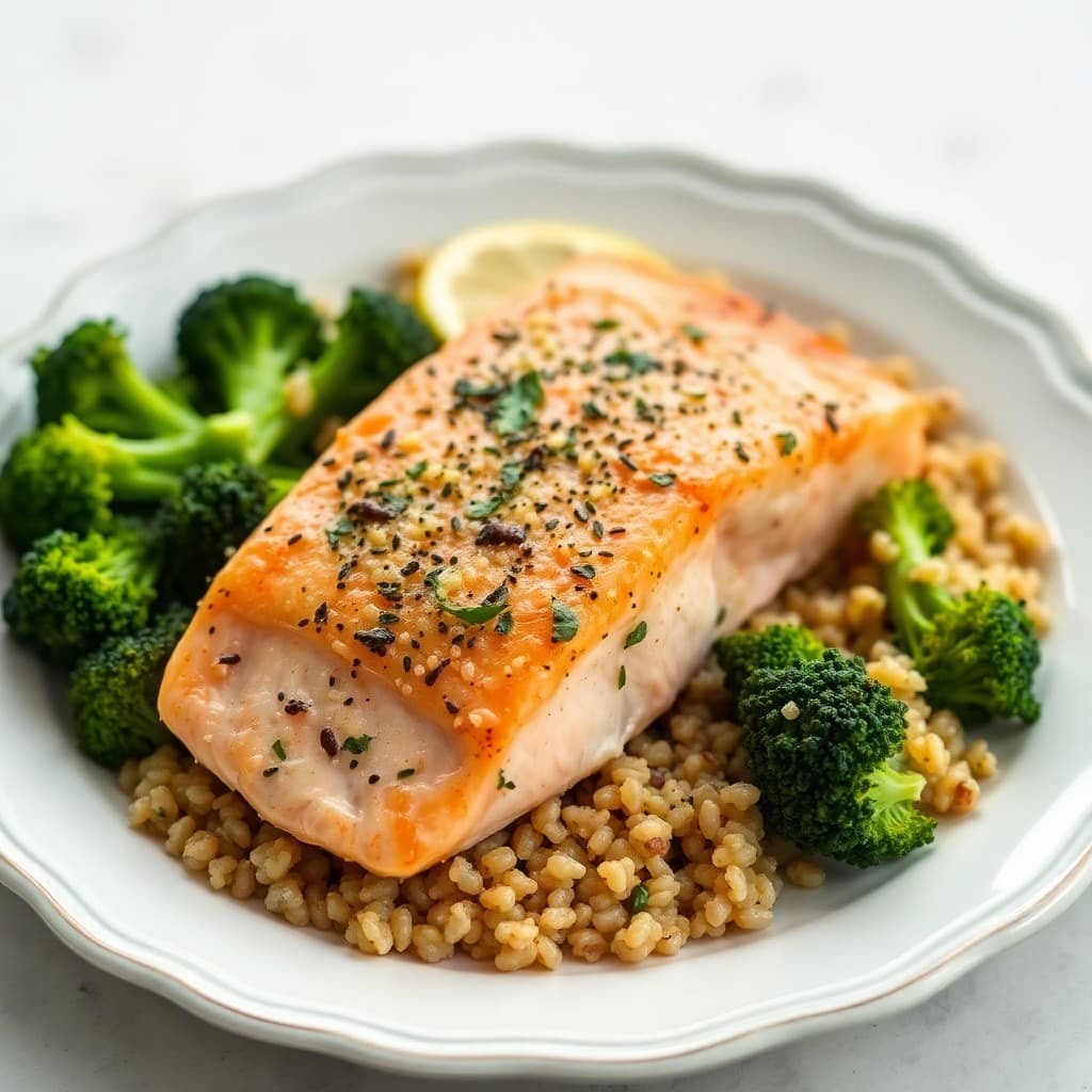 Zesty Lemon-Herb Salmon with Roasted Broccoli and Quinoa