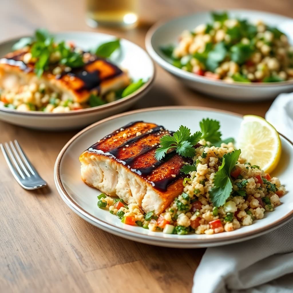 Balsamic Glazed Salmon Bowls with Quinoa Tabbouleh