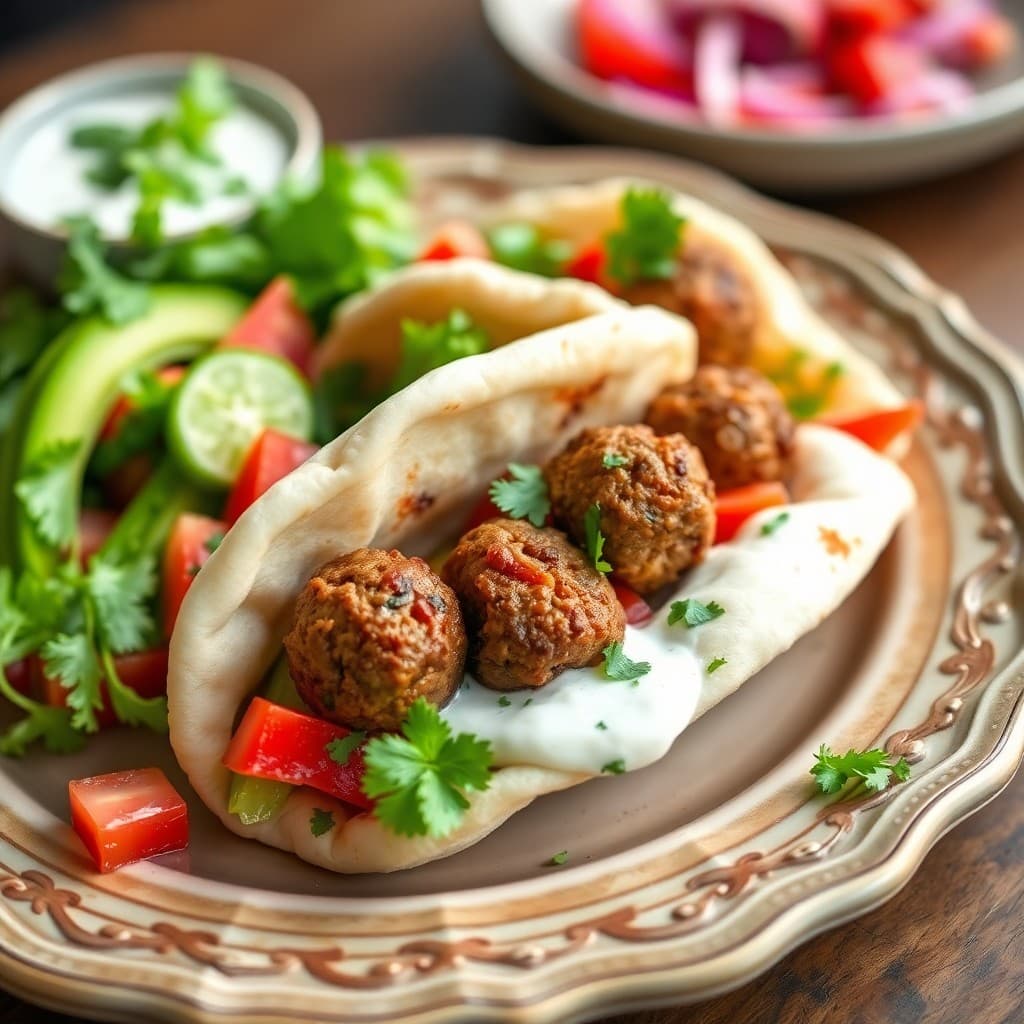 Moroccan Spiced Lamb Meatball Pitas
