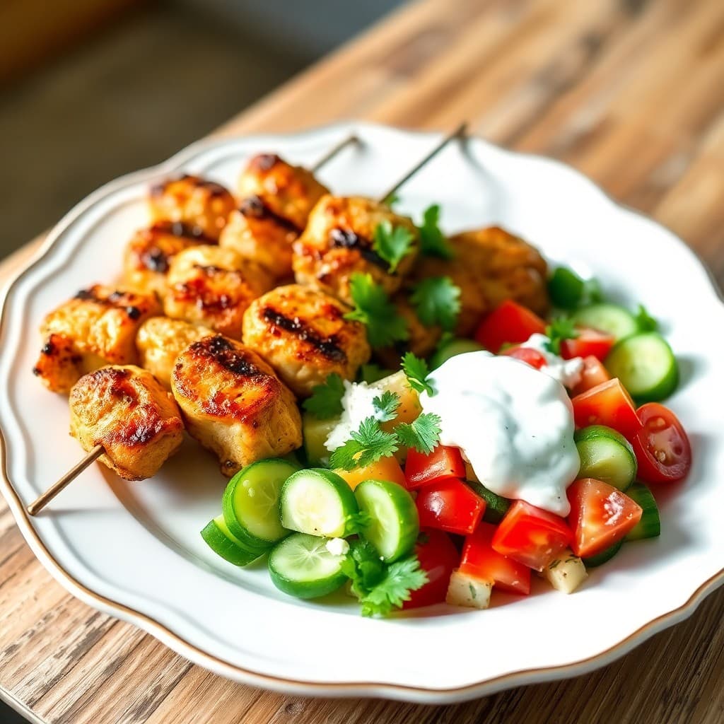 Greek Souvlaki Chicken with Tzatziki Salad