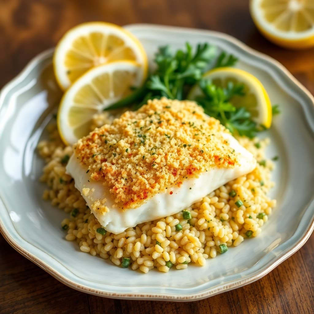 Garlic Parmesan Baked Cod with Lemon Herb Quinoa