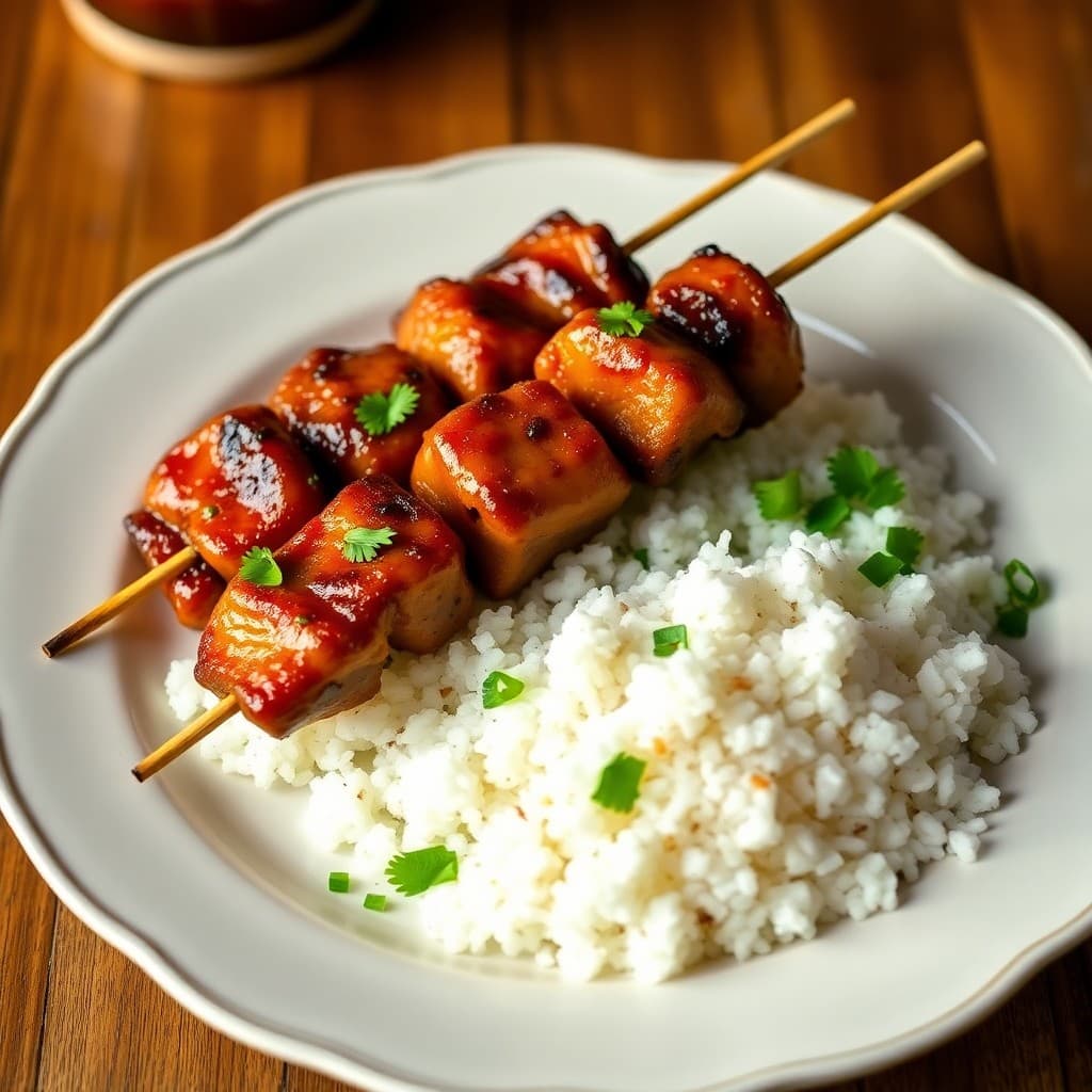 Teriyaki Chicken Skewers with Coconut Rice
