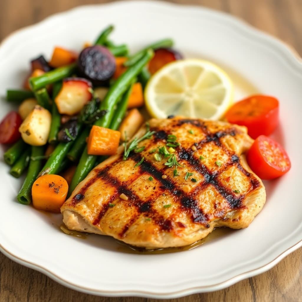 Zesty Grilled Lemon-Garlic Chicken with Roasted Vegetable Medley