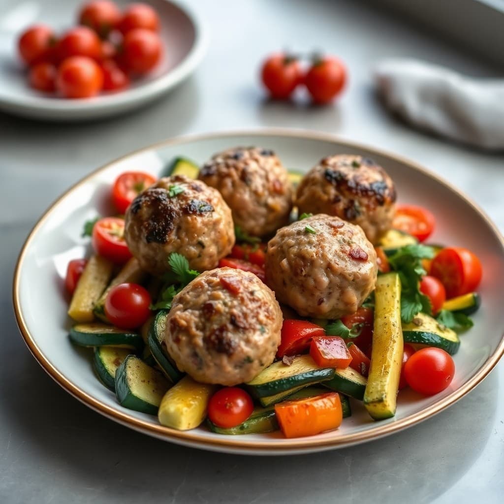 Herbed Turkey Meatballs with Roasted Veggie Medley