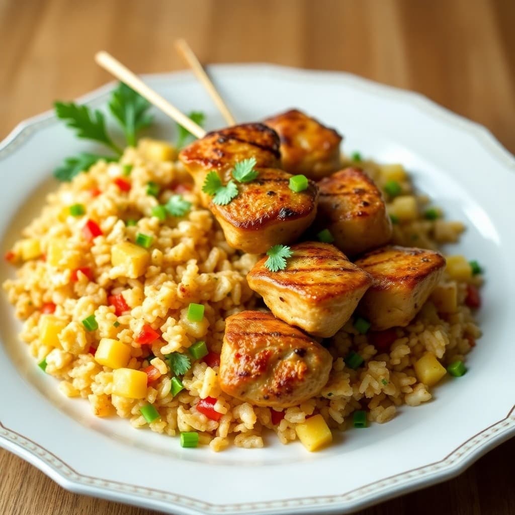 Thai Coconut Chicken Skewers with Pineapple Fried Rice
