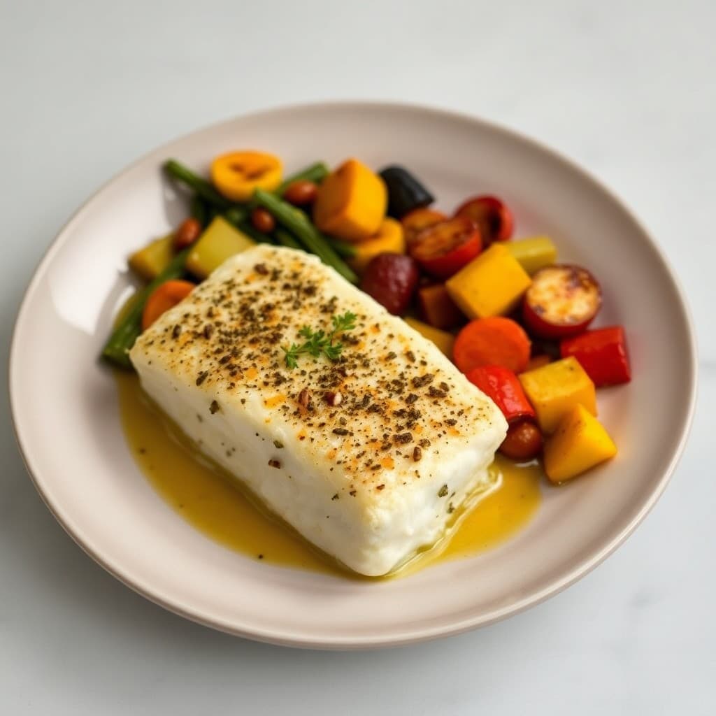 Baked Garlic-Herb Cod with Roasted Vegetables