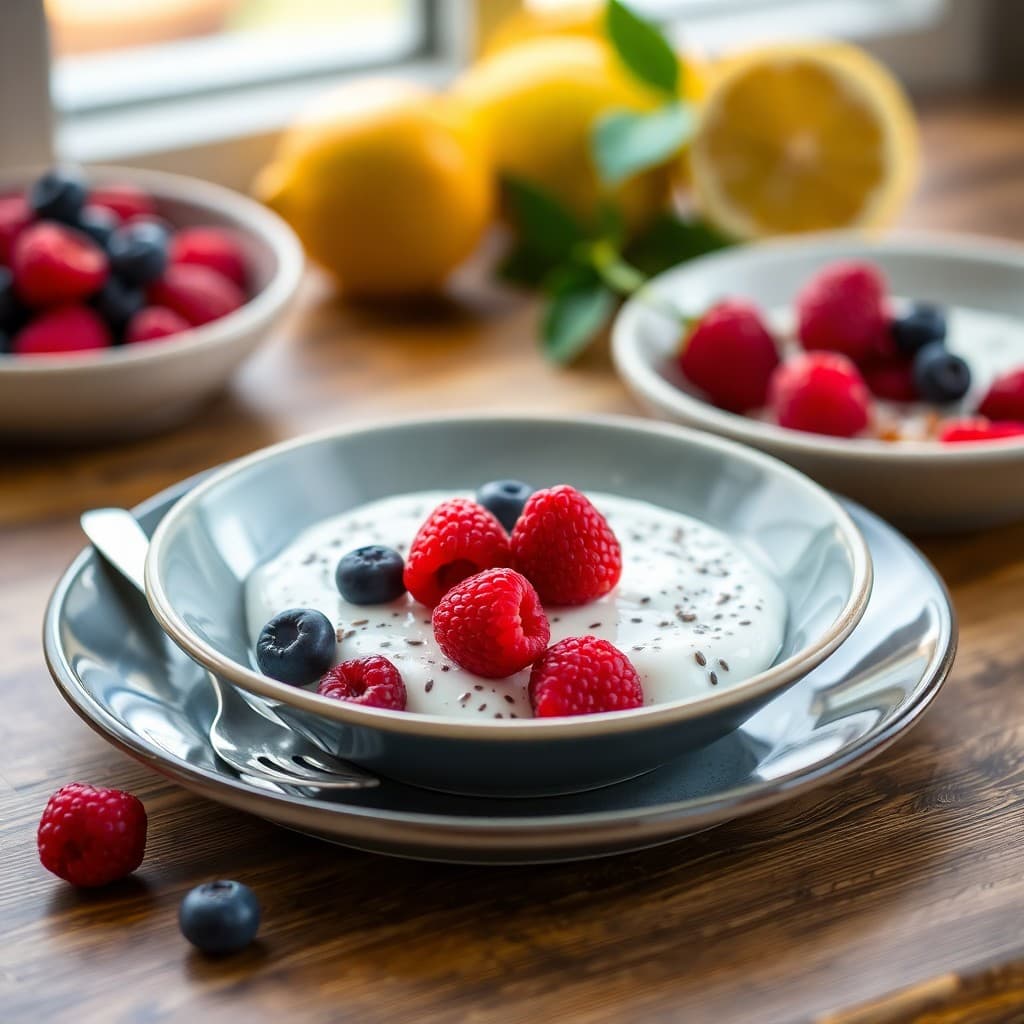 Creamy Lemon Chia Pudding with Roasted Berries