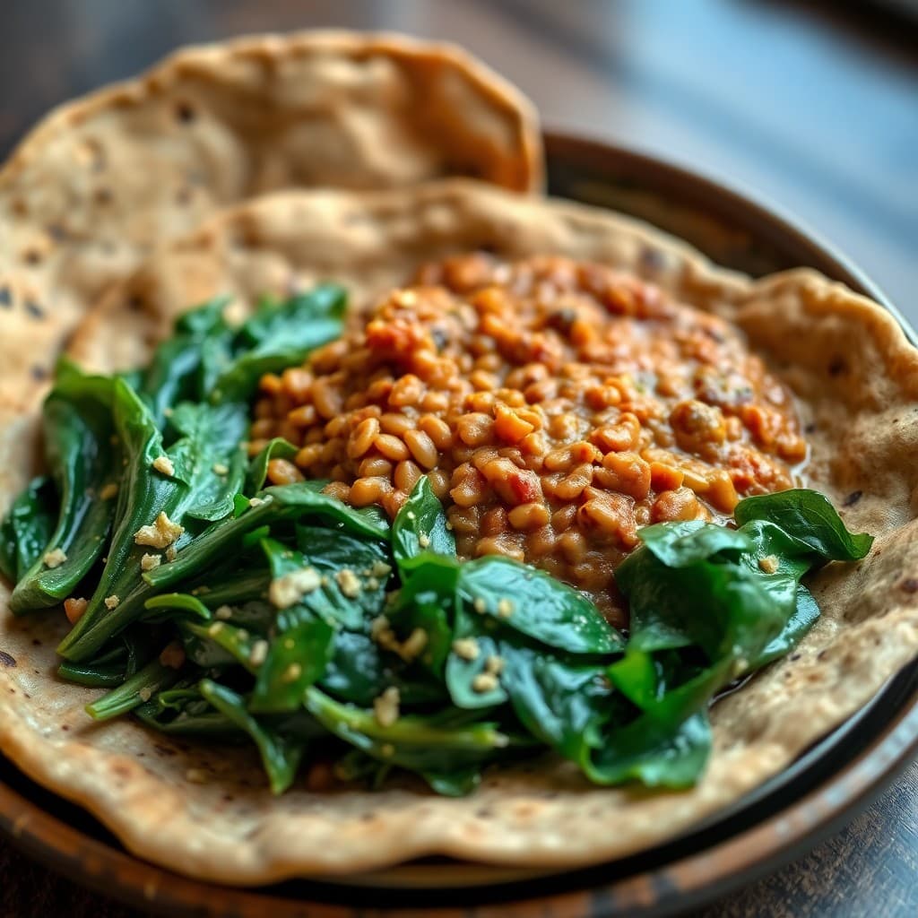 Ethiopian Misir Wat & Injera with Garlicky Sautéed Gomen