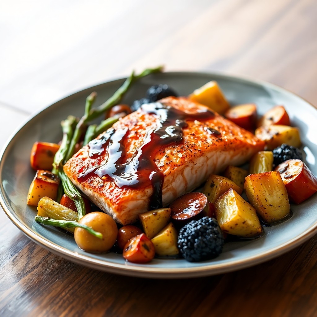 Roasted Salmon with Balsamic Glazed Vegetables