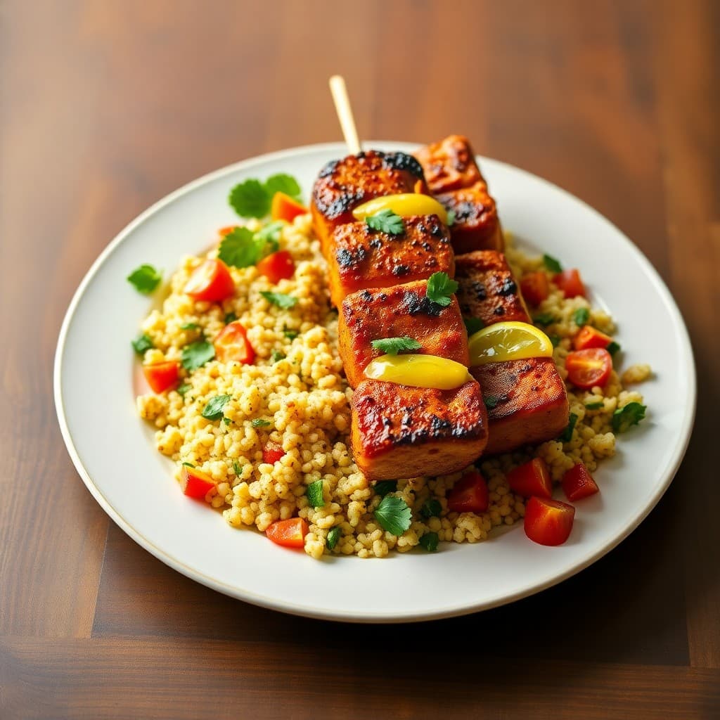 Moroccan-Spiced Chicken Skewers with Roasted Veggie Couscous