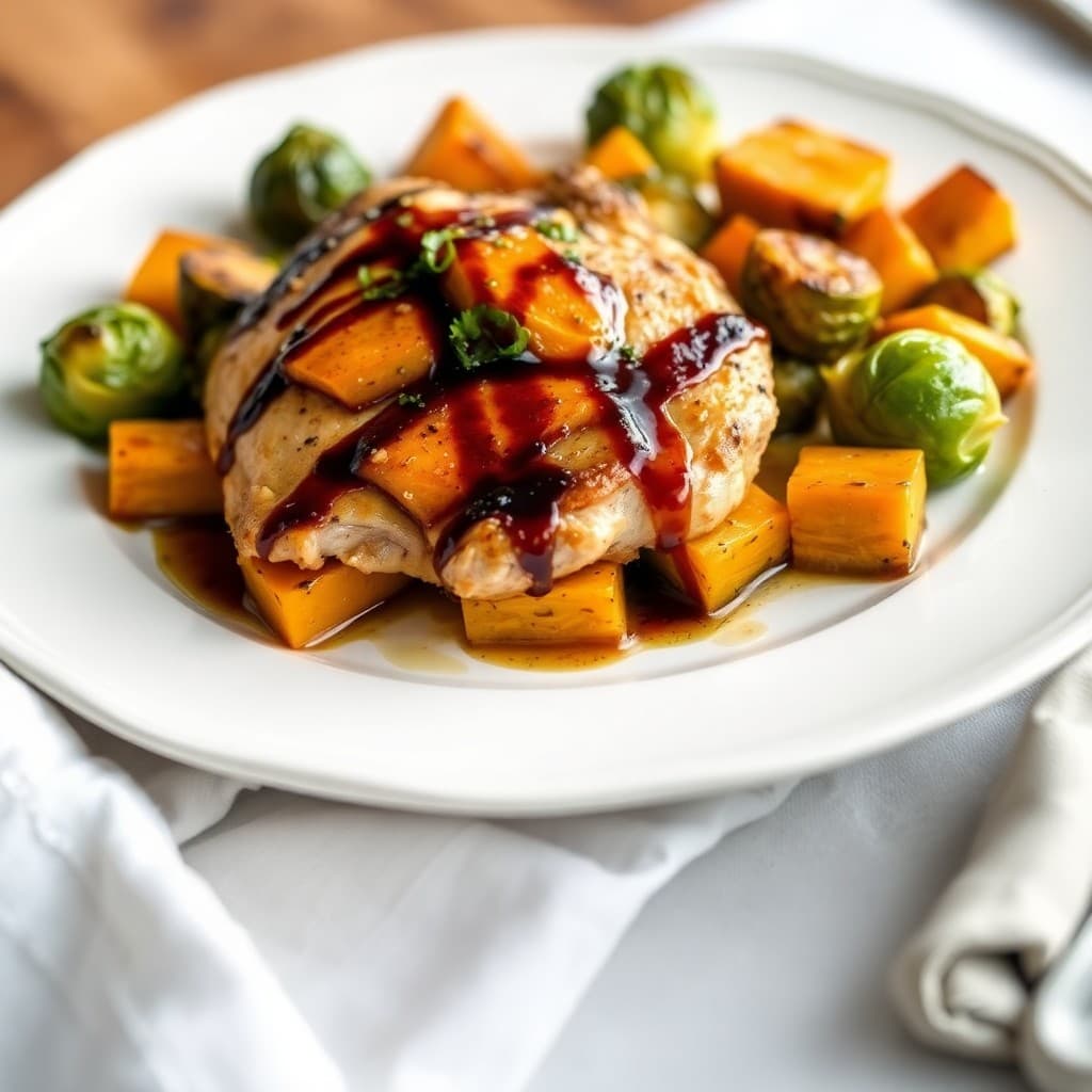 Balsamic Roasted Chicken with Butternut Squash and Brussels Sprouts
