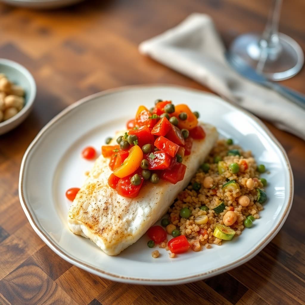 Mediterranean Baked Cod with Tomato Caper Relish