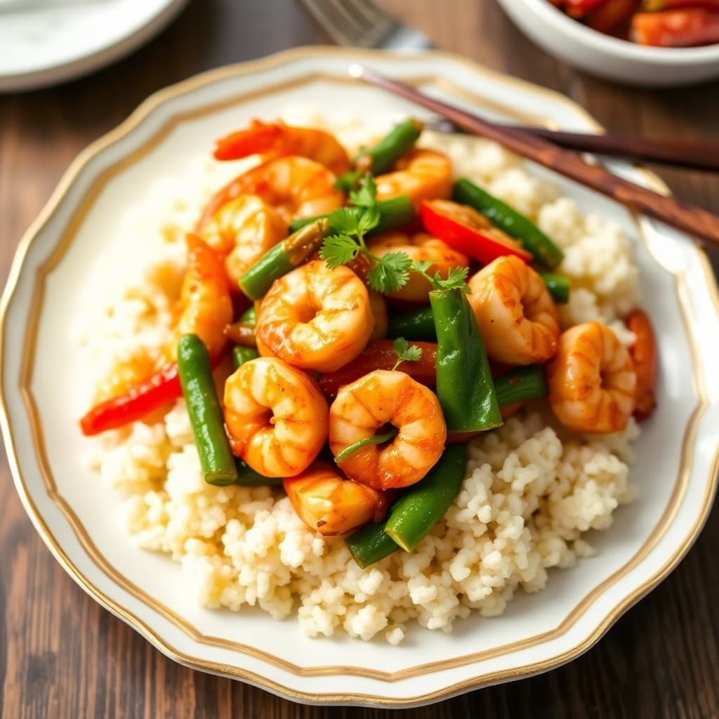 Sizzling Shrimp Stir-Fry with Ginger Cauliflower Rice