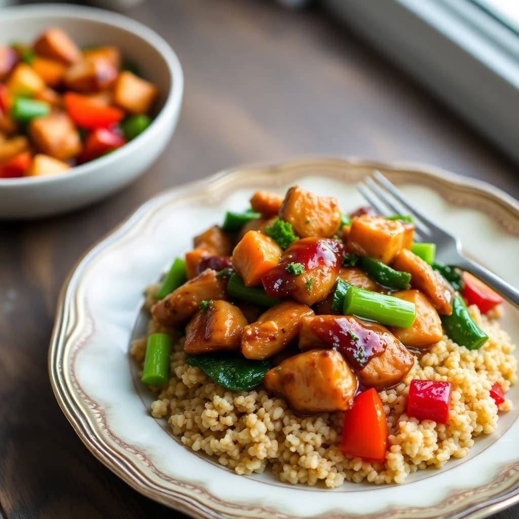 Teriyaki Glazed Chicken Stir-Fry with Garlic Ginger Quinoa