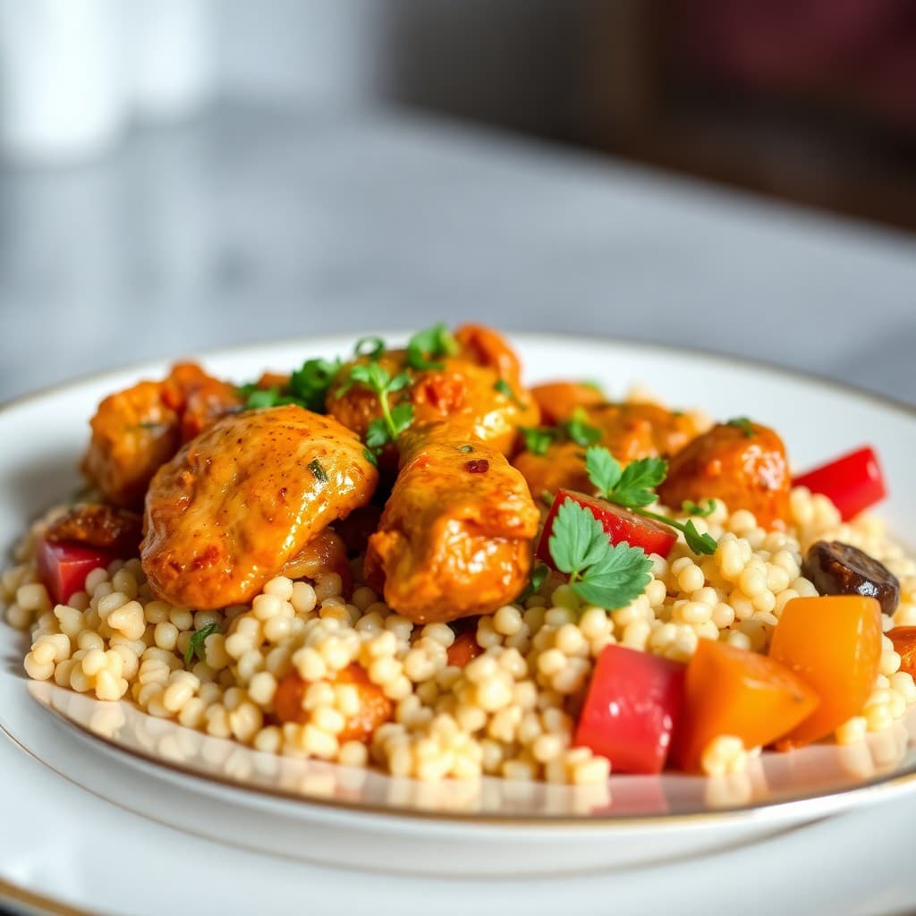 Moroccan-Spiced Chicken Tagine with Roasted Vegetable Couscous