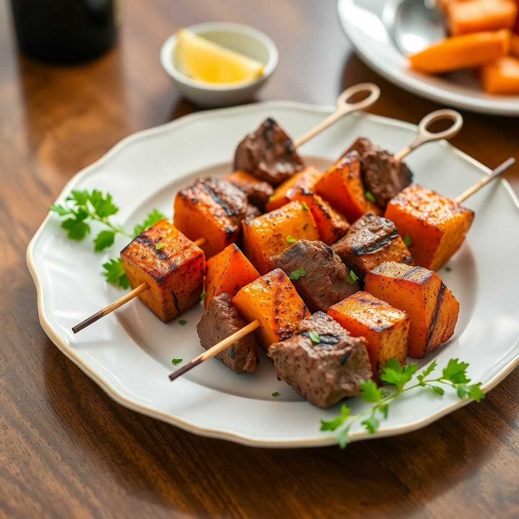 Moroccan Spiced Beef and Sweet Potato Skewers