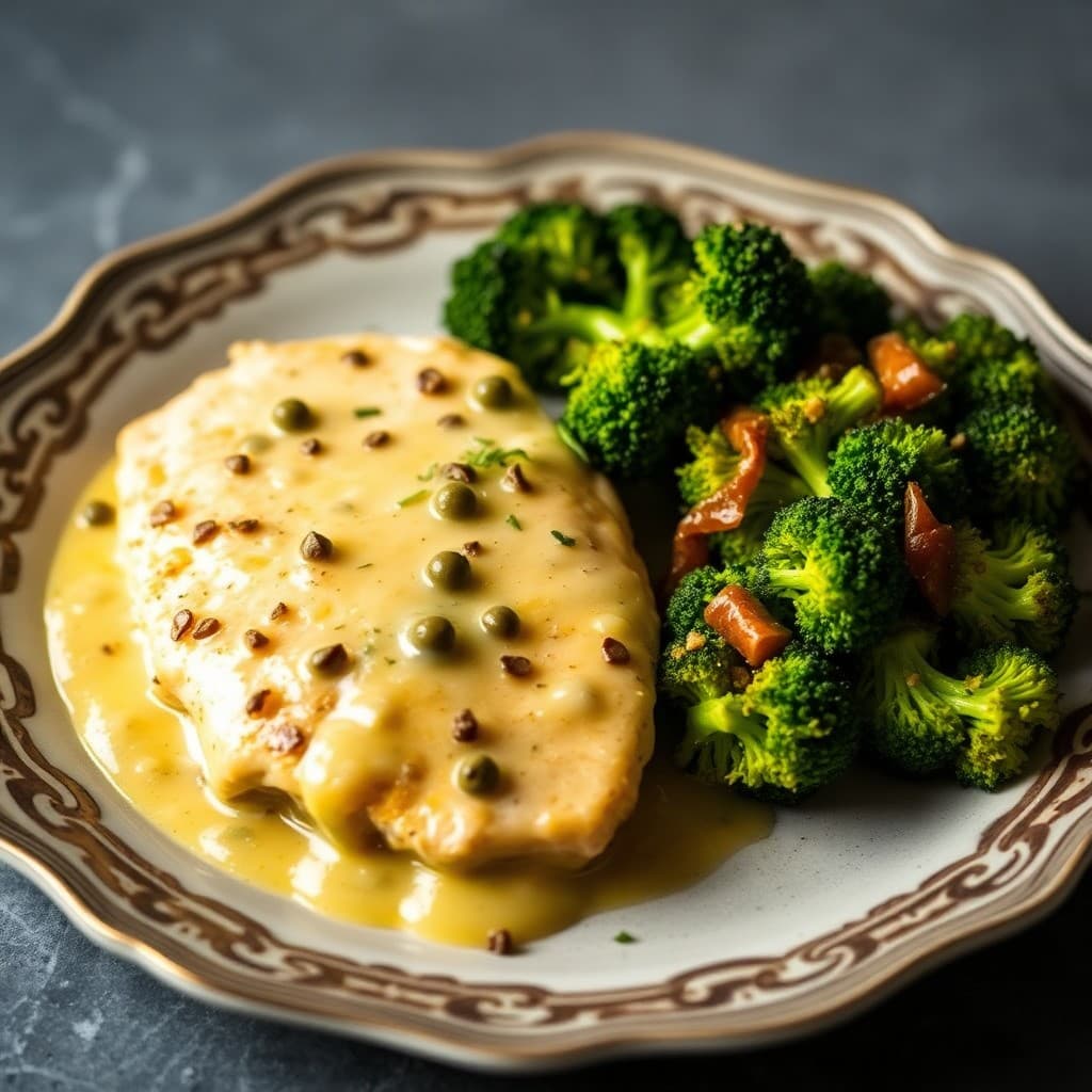 Zesty Lemon Chicken Piccata with Roasted Garlic Broccoli