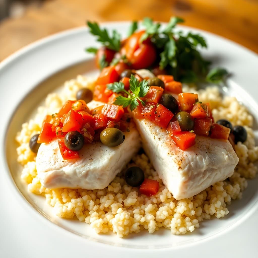 Mediterranean Baked Cod with Tomato Olive Salsa