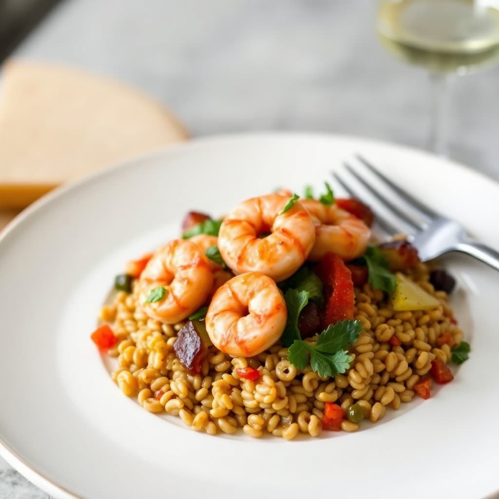 Mediterranean Shrimp and Farro Bowl