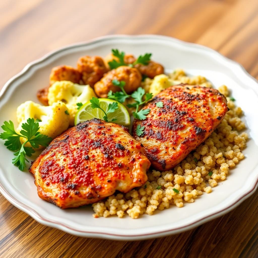 Seared Chili-Lime Chicken with Roasted Cauliflower and Quinoa