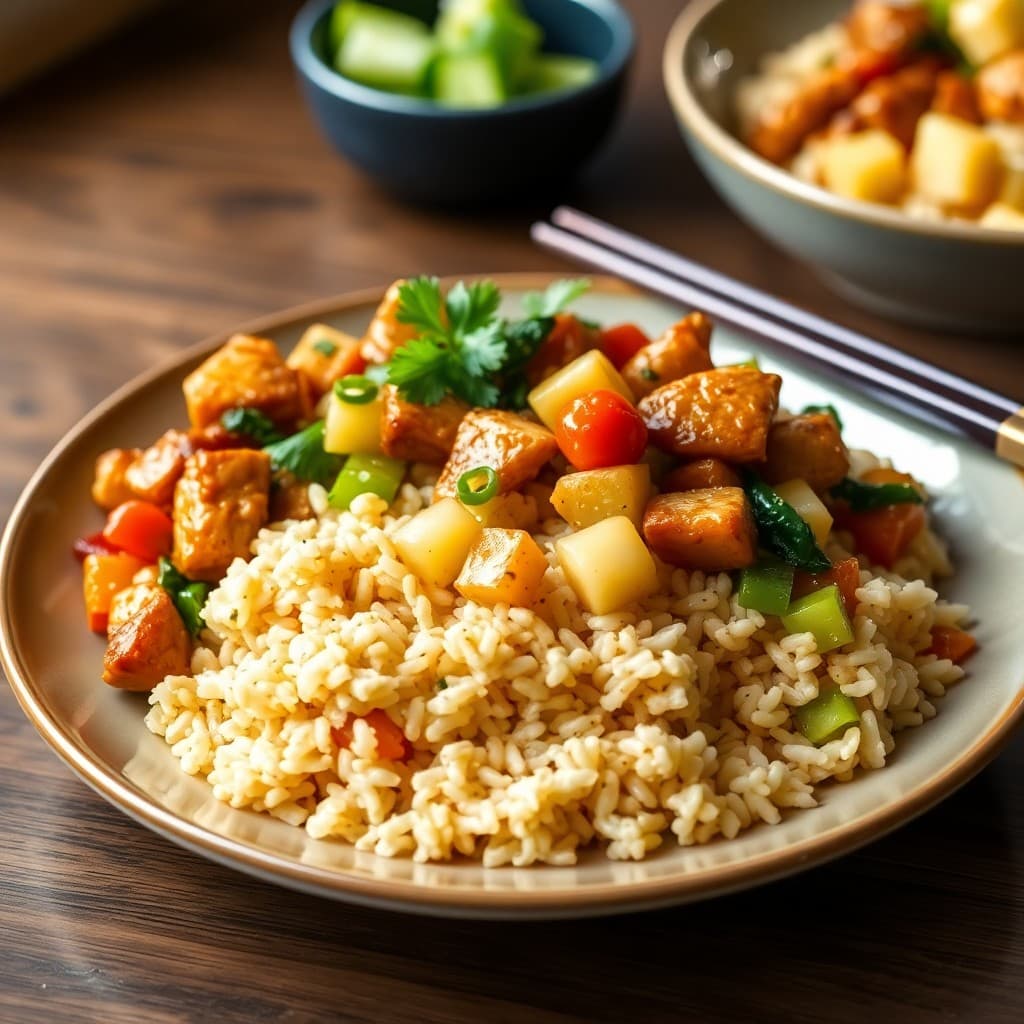Teriyaki Chicken Stir-Fry Bowls with Pineapple Fried Rice