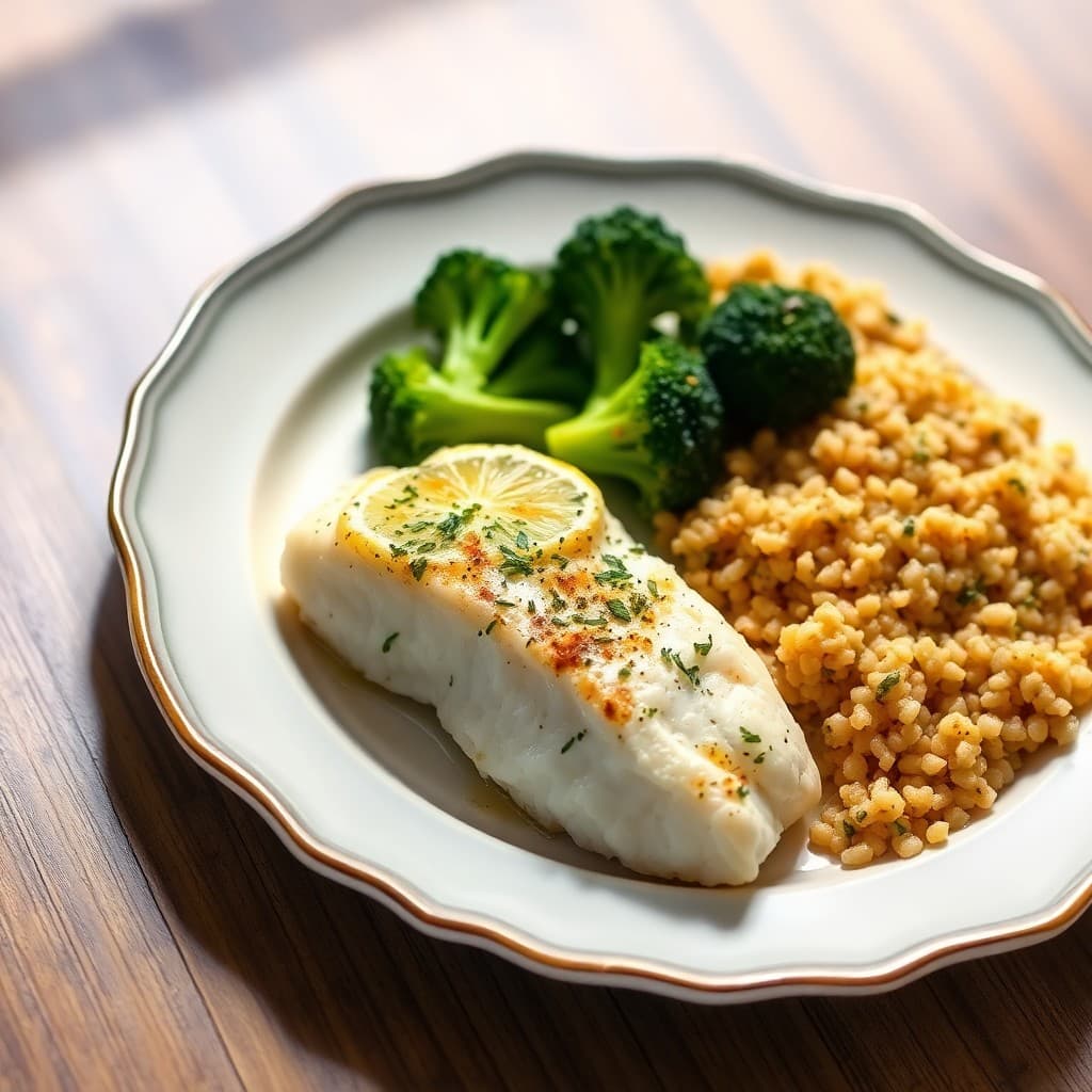 Baked Lemon-Garlic Cod with Roasted Broccoli & Quinoa