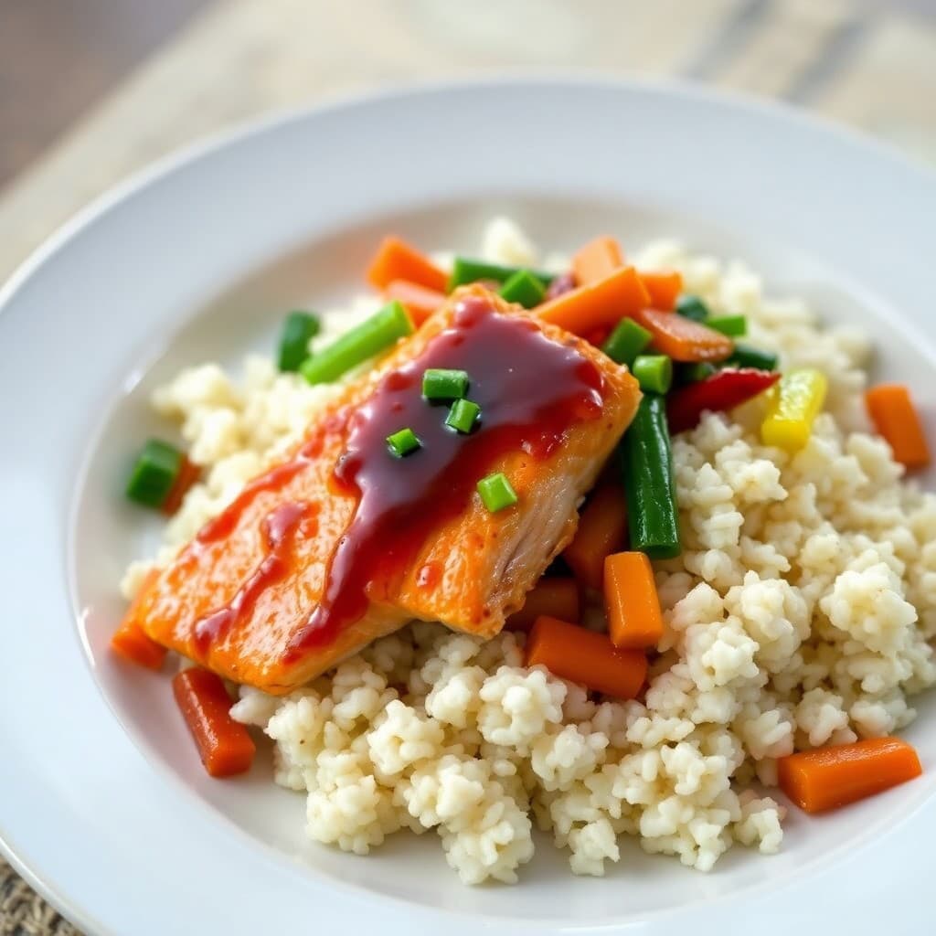 Teriyaki Salmon Stir-Fry with Cauliflower Rice