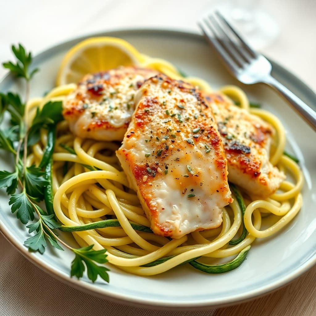 Seared Chicken Piccata with Lemon Garlic Zucchini Noodles