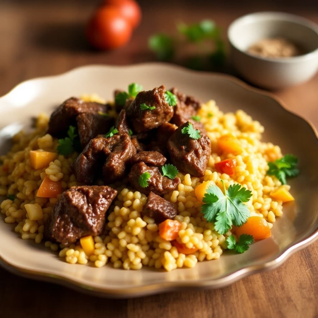 Zesty Moroccan Beef Tagine with Apricot Couscous