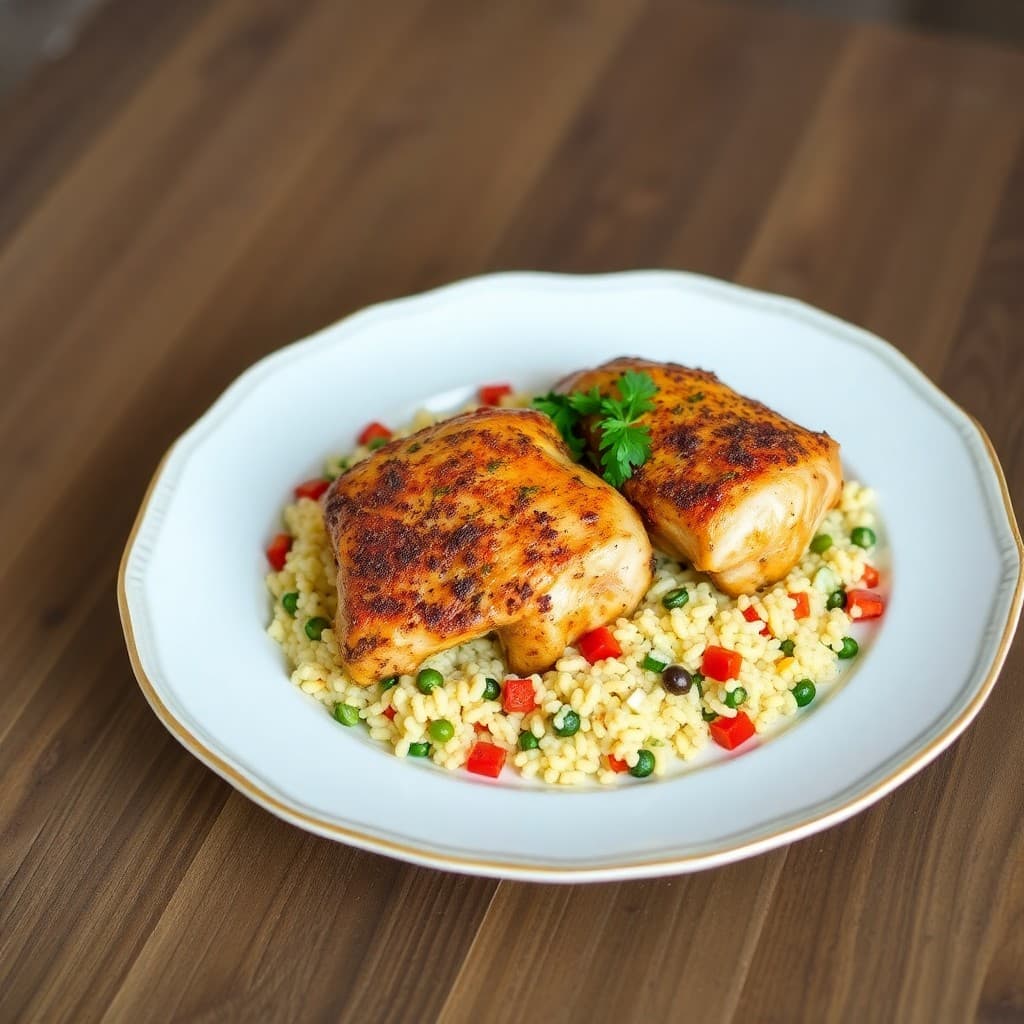 Moroccan-Style Baked Chicken Thighs with Roasted Vegetable Couscous