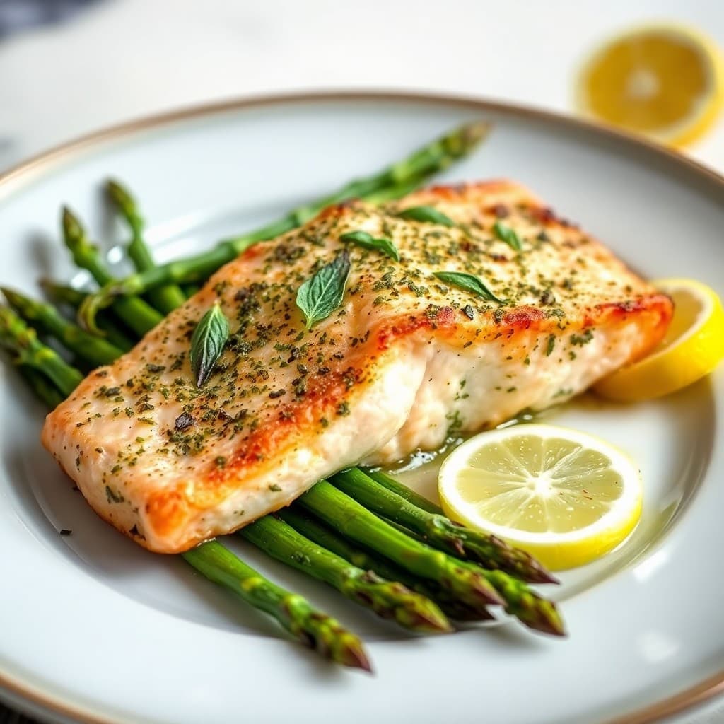 Garlic Basil Baked Salmon with Lemon Asparagus
