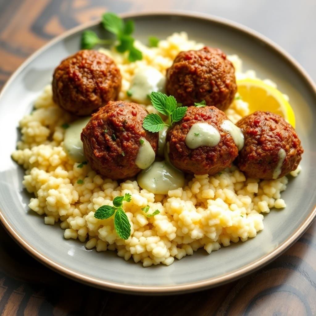 Moroccan Spiced Lamb Meatballs with Lemon Mint Couscous