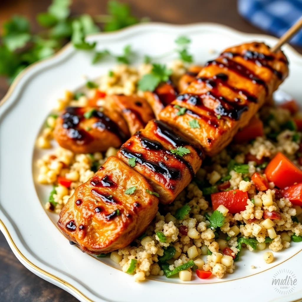 Balsamic Glazed Chicken Skewers with Quinoa Tabbouleh