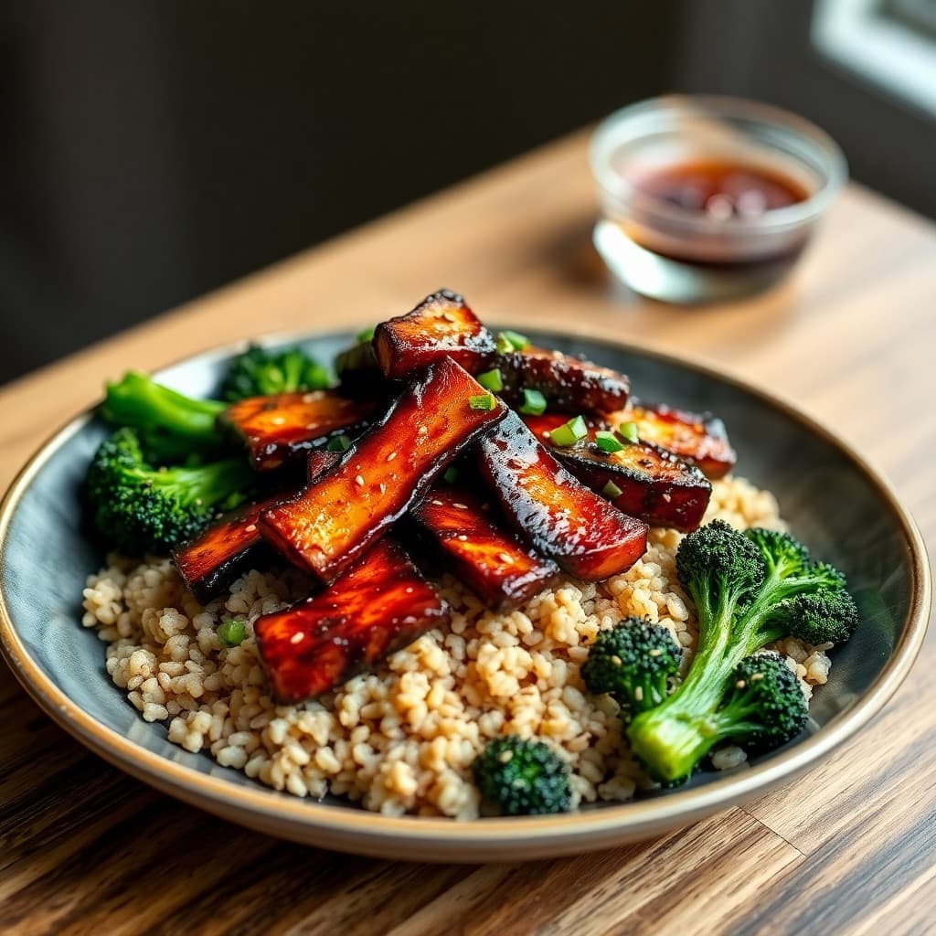 Crispy Miso-Glazed Tempeh with Charred Broccolini & Forbidden Rice