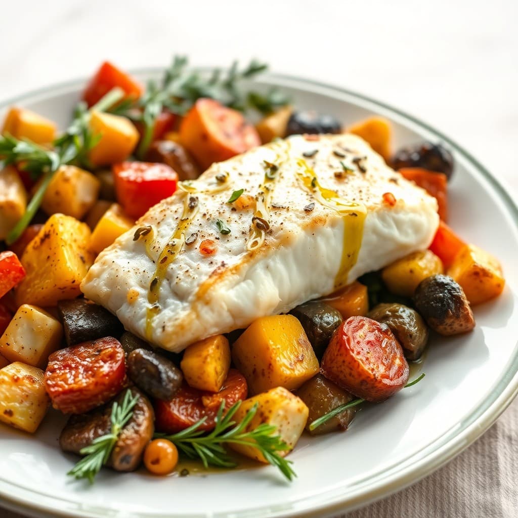 Mediterranean Baked Cod with Roasted Vegetables