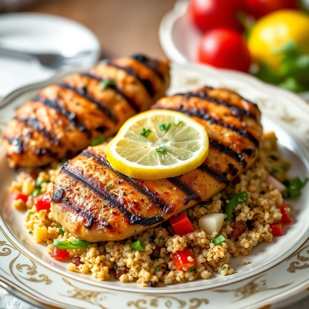 Lemon Garlic Grilled Chicken with Mediterranean Quinoa