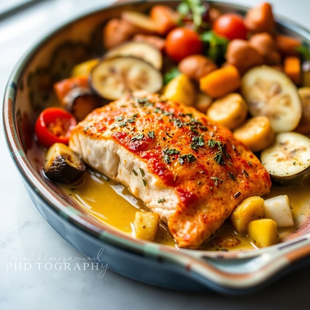 Tuscan Salmon with Roasted Vegetables