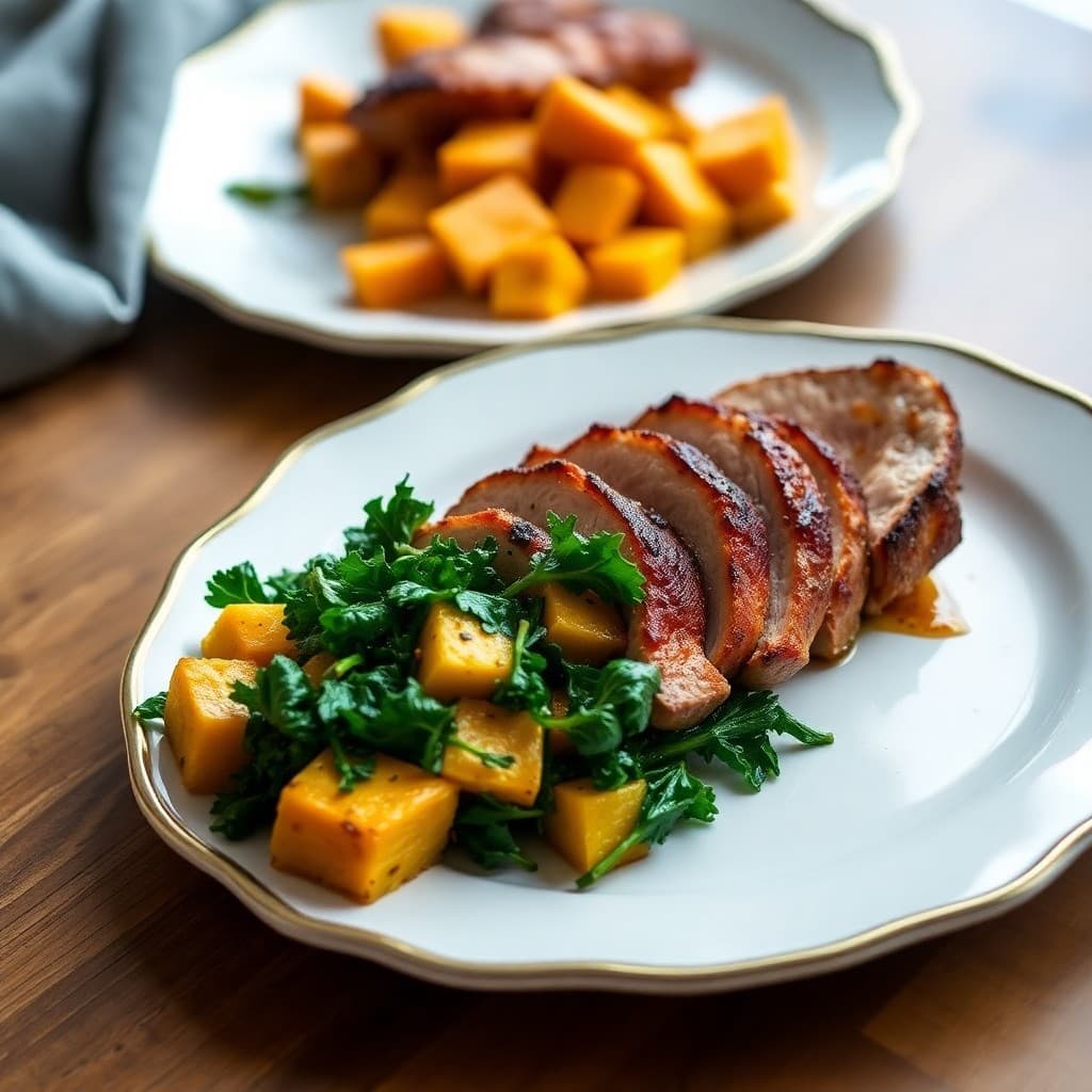 Roasted Pork Tenderloin with Butternut Squash and Kale