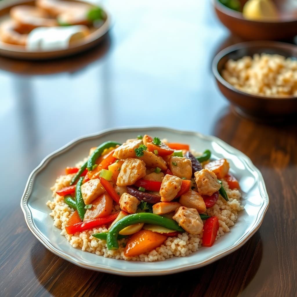 Sautéed Chicken and Vegetable Stir-Fry with Quinoa