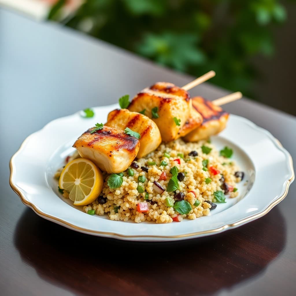 Zesty Lemon-Garlic Chicken Skewers with Herbed Quinoa Salad