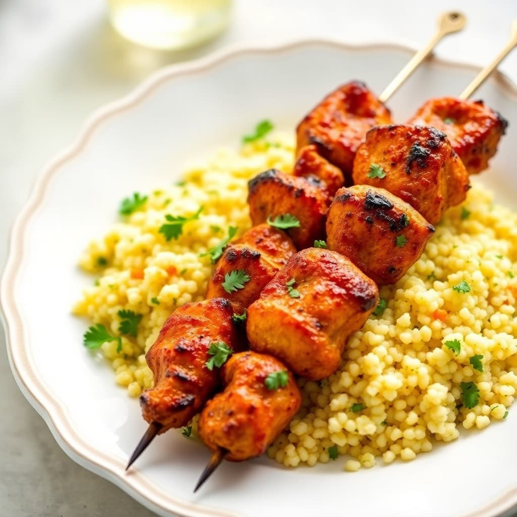 Tandoori Chicken Skewers with Lemon-Garlic Couscous