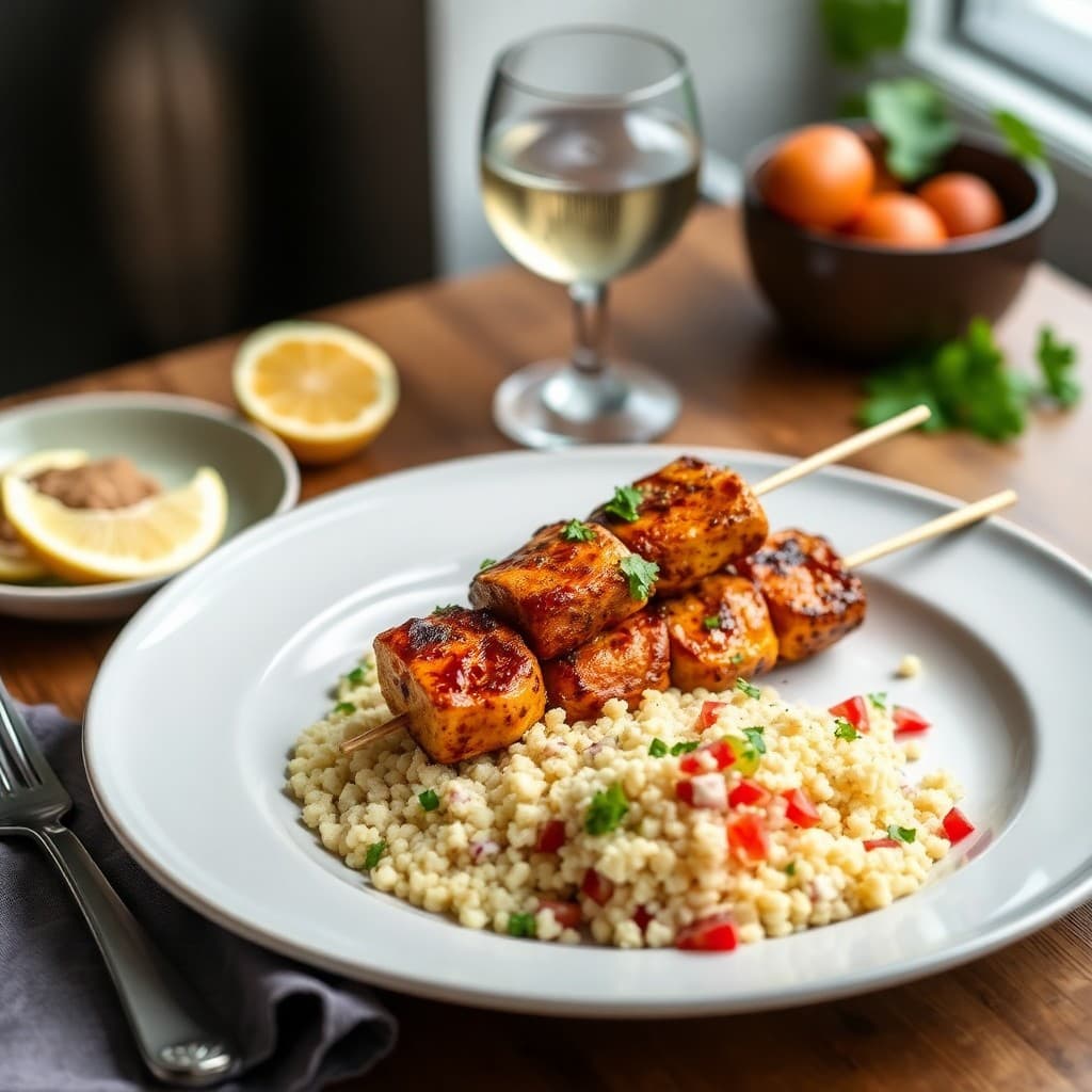 Moroccan Lemon Chicken Skewers with Couscous Salad