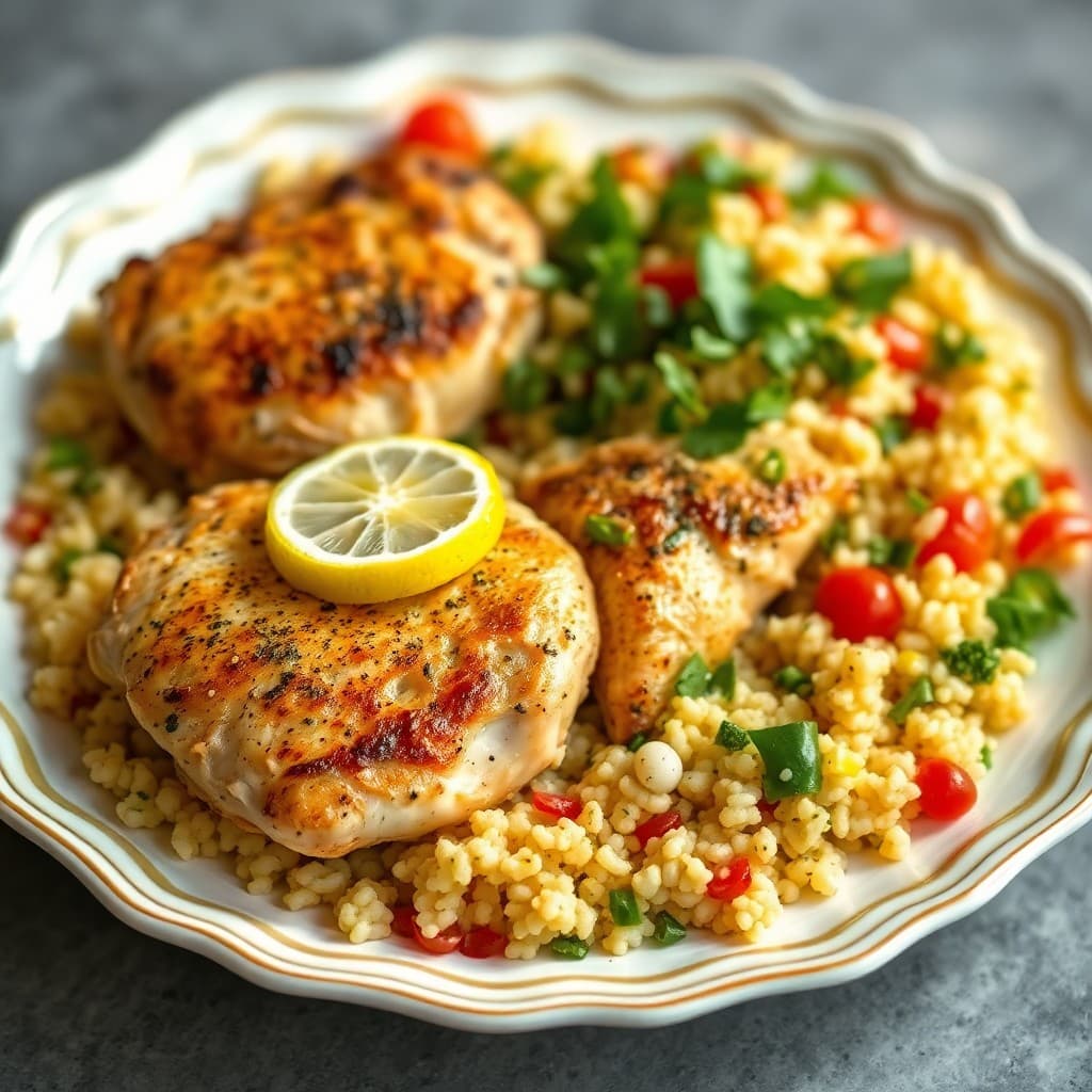 Baked Lemon Oregano Chicken with Mediterranean Couscous