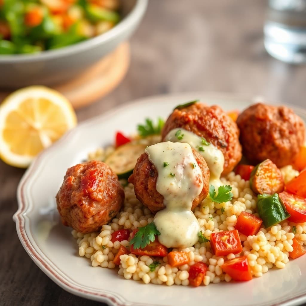 Zesty Moroccan-Spiced Turkey Meatballs with Couscous Salad