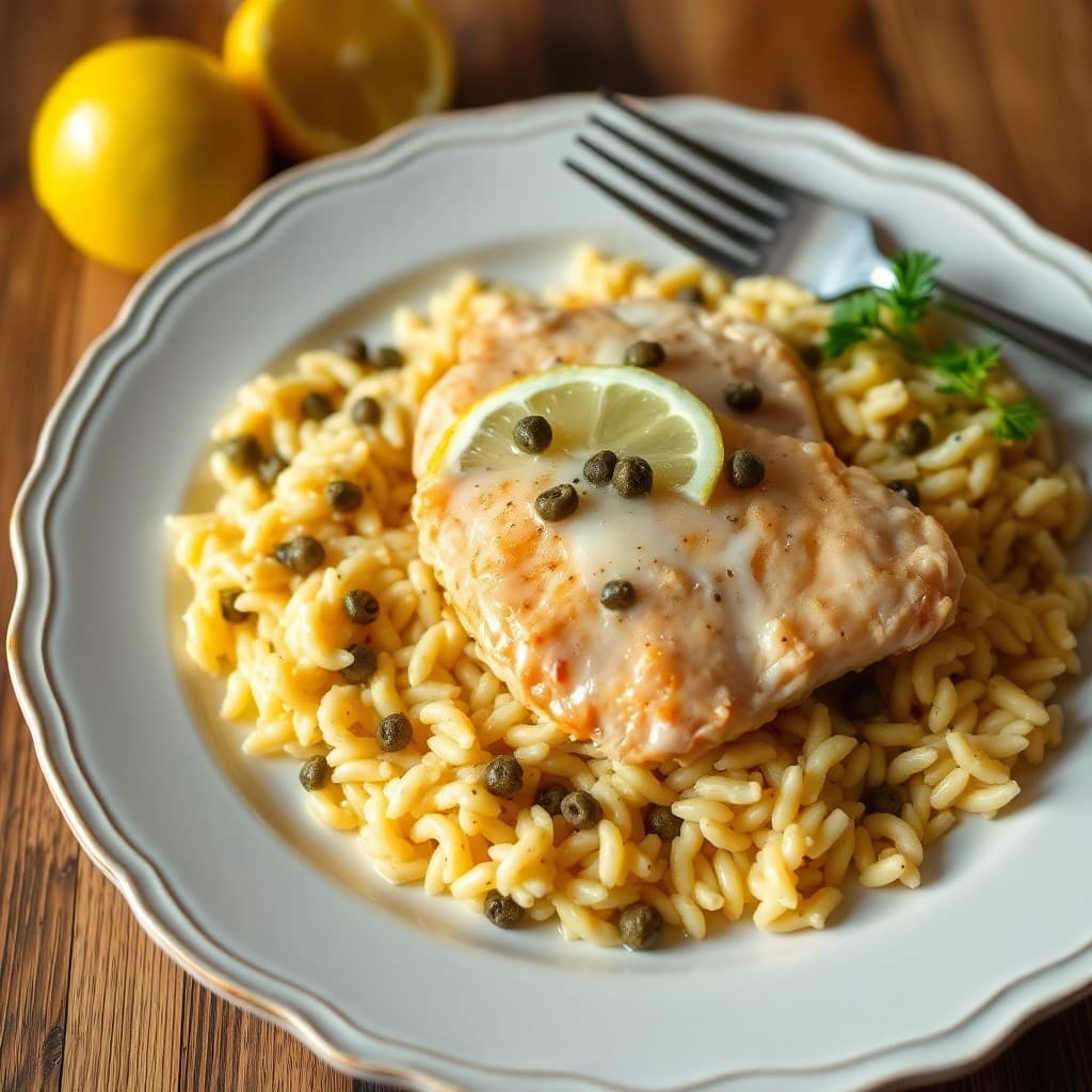 Zesty Lemon Chicken Piccata with Buttery Parmesan Orzo