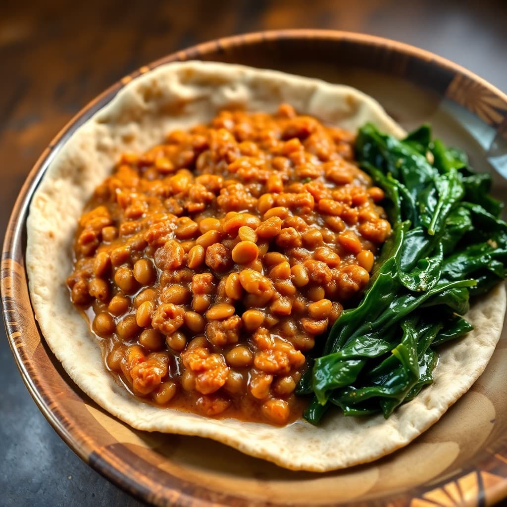 Ethiopian Misir Wat with Injera & Garlicky Sautéed Collard Greens