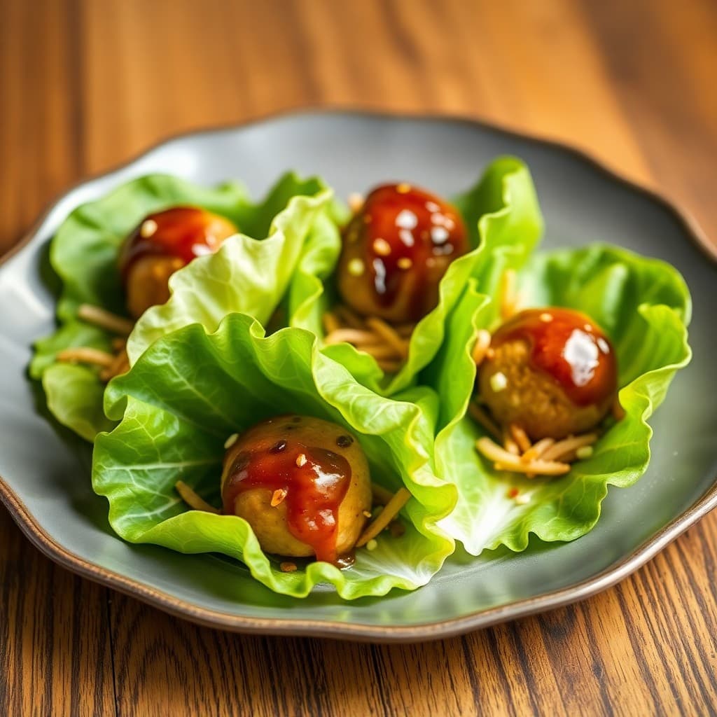 Teriyaki Glazed Meatball Lettuce Wraps