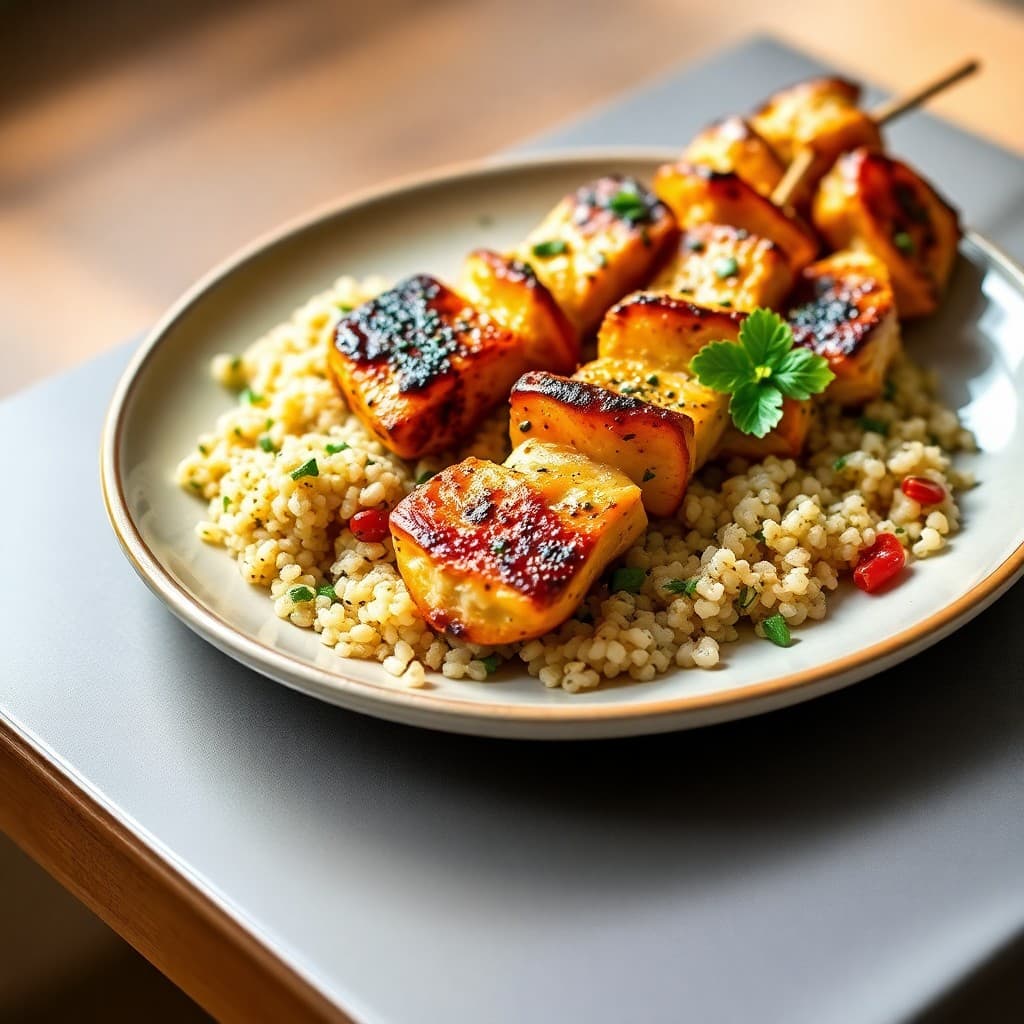 Lemon Pepper Chicken Skewers with Garlic Herb Quinoa