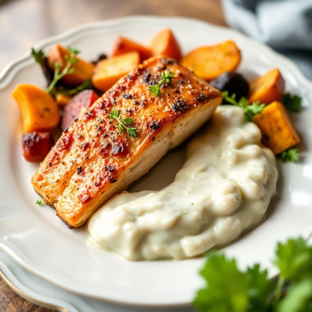 Roasted Autumn Salmon with Creamy Cauliflower Puree