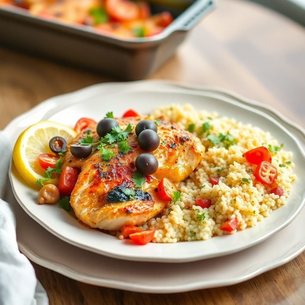 Zesty Mediterranean Chicken Bake with Lemon-Herb Couscous